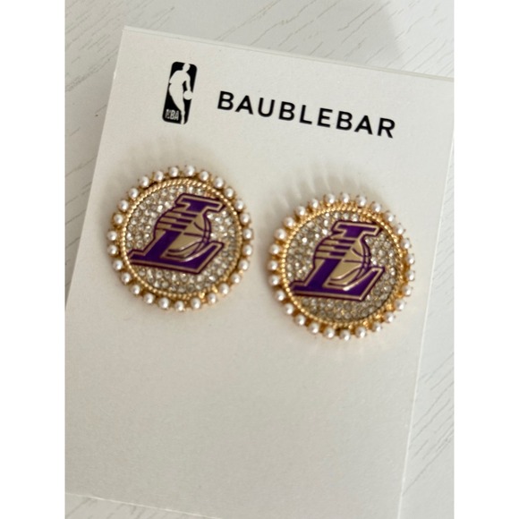 BaubleBar Jewelry - BaubleBar NBA Los Angeles Lakers Pearl Crystal Logo Stud Earrings Gold Purple